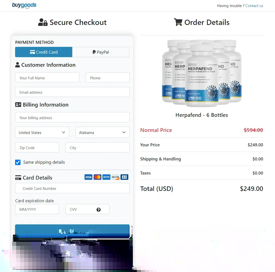 Herpafend order page